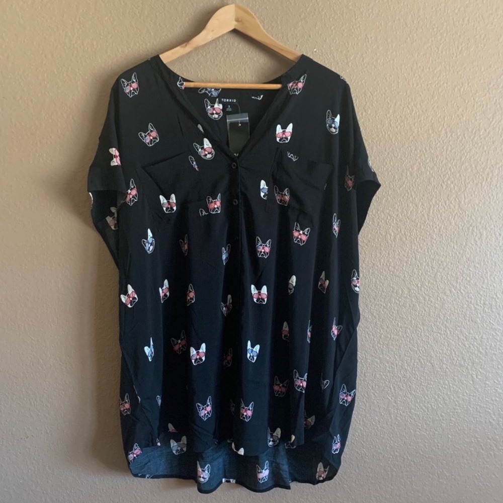 3x Torrid French Bulldog Print Challis Dolman Top